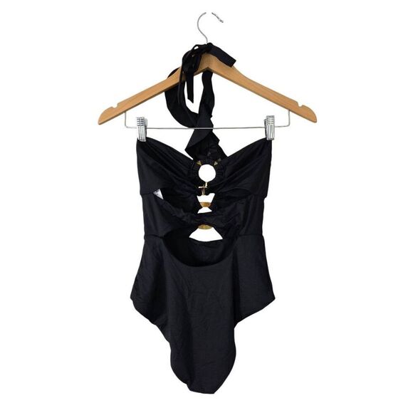 Soluna One-Piece Swimsuit Size Small Black Ruffle Strappy NWT - Picture 7 of 10